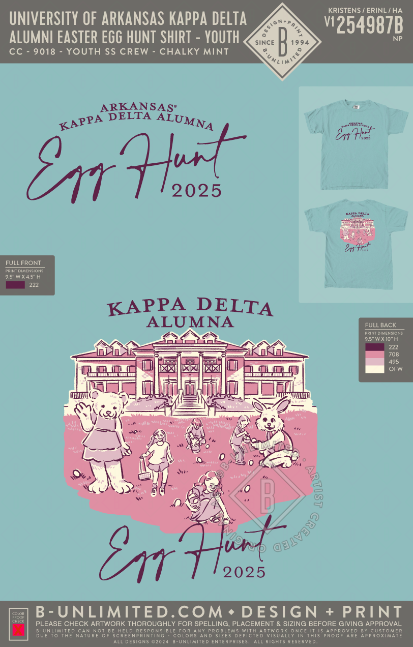 University of Arkansas Kappa Delta - Alumni Easter Egg Hunt Shirt - YOUTH - CC - 9018 - Youth SS Crew - Chalky Mint