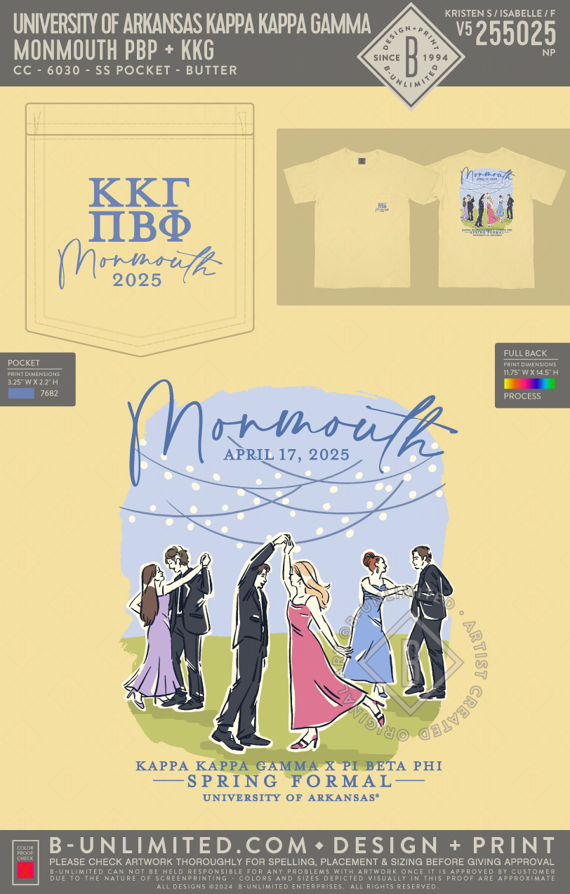 University of Arkansas Kappa Kappa Gamma - Monmouth PBP + KKG - CC - 6030 - SS Pocket - Butter