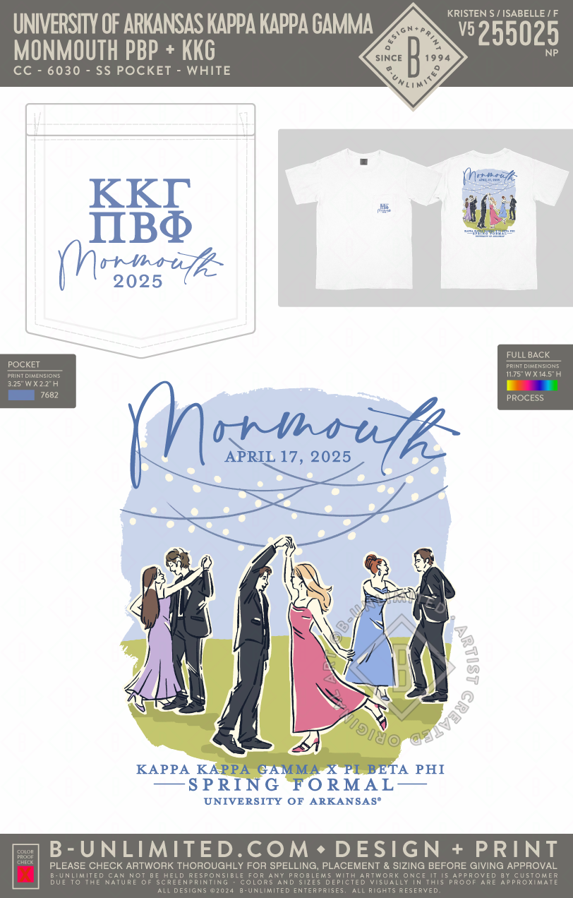 University of Arkansas Kappa Kappa Gamma - Monmouth PBP + KKG - CC - 6030 - SS Pocket - White