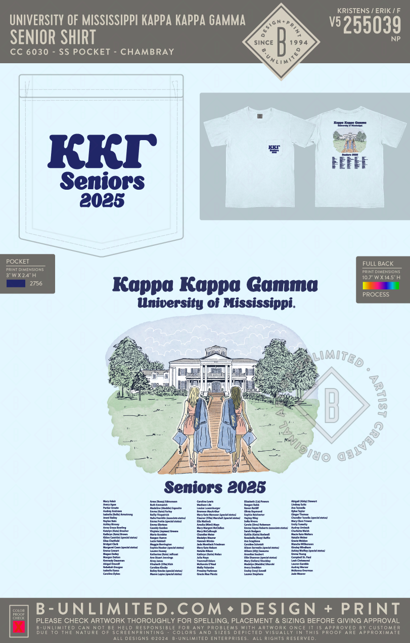 University of Mississippi Kappa Kappa Gamma - Senior Shirt - CC - 6030 - SS Pocket - Chambray