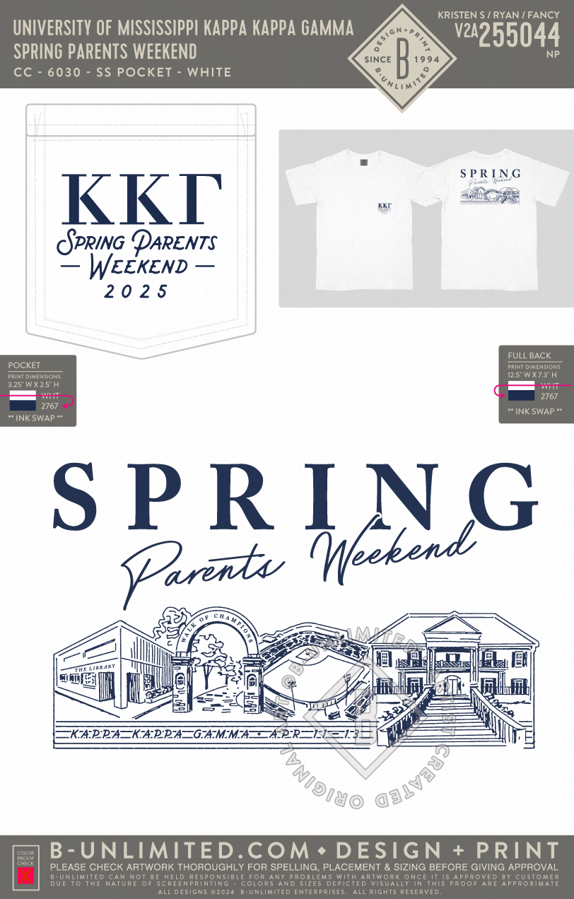 University of Mississippi Kappa Kappa Gamma - Spring Parents Weekend - CC - 6030 - SS Pocket - White