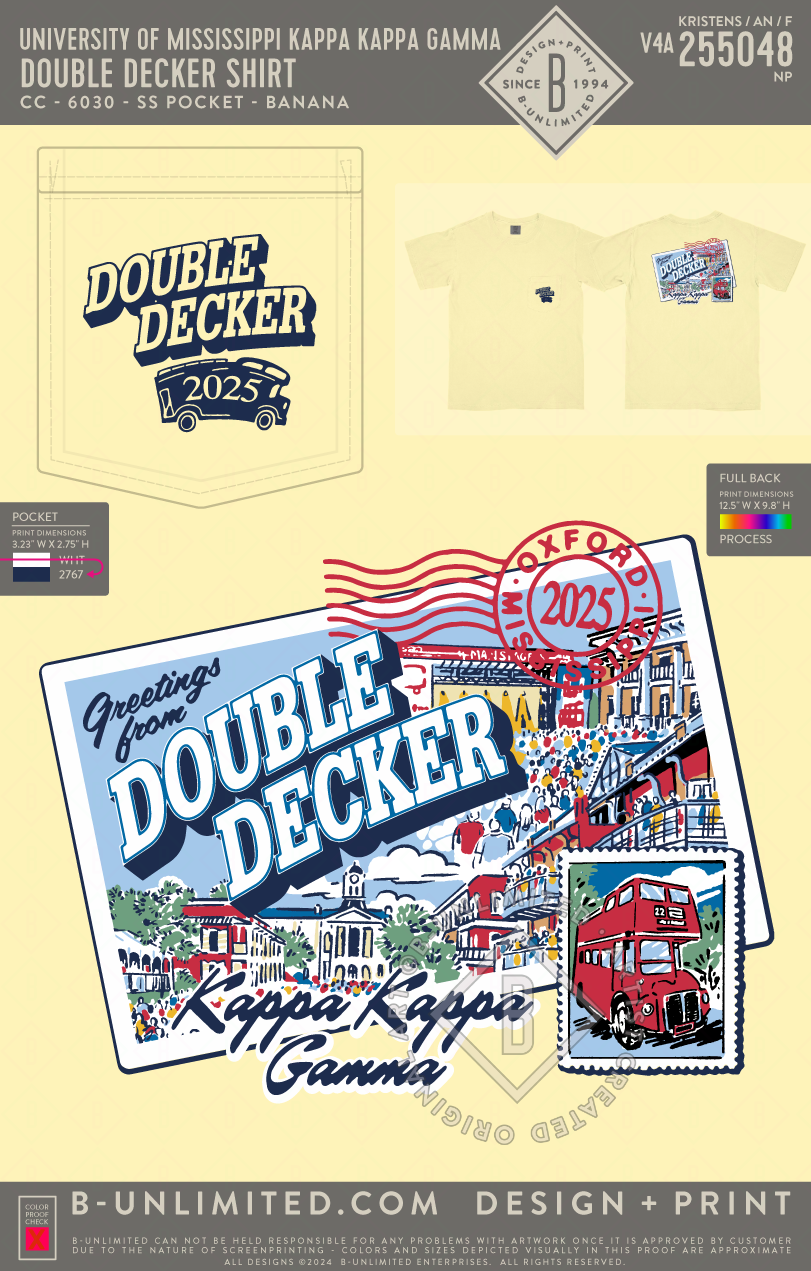 University of Mississippi Kappa Kappa Gamma - Double Decker Shirt - CC - 6030 - SS Pocket - Banana
