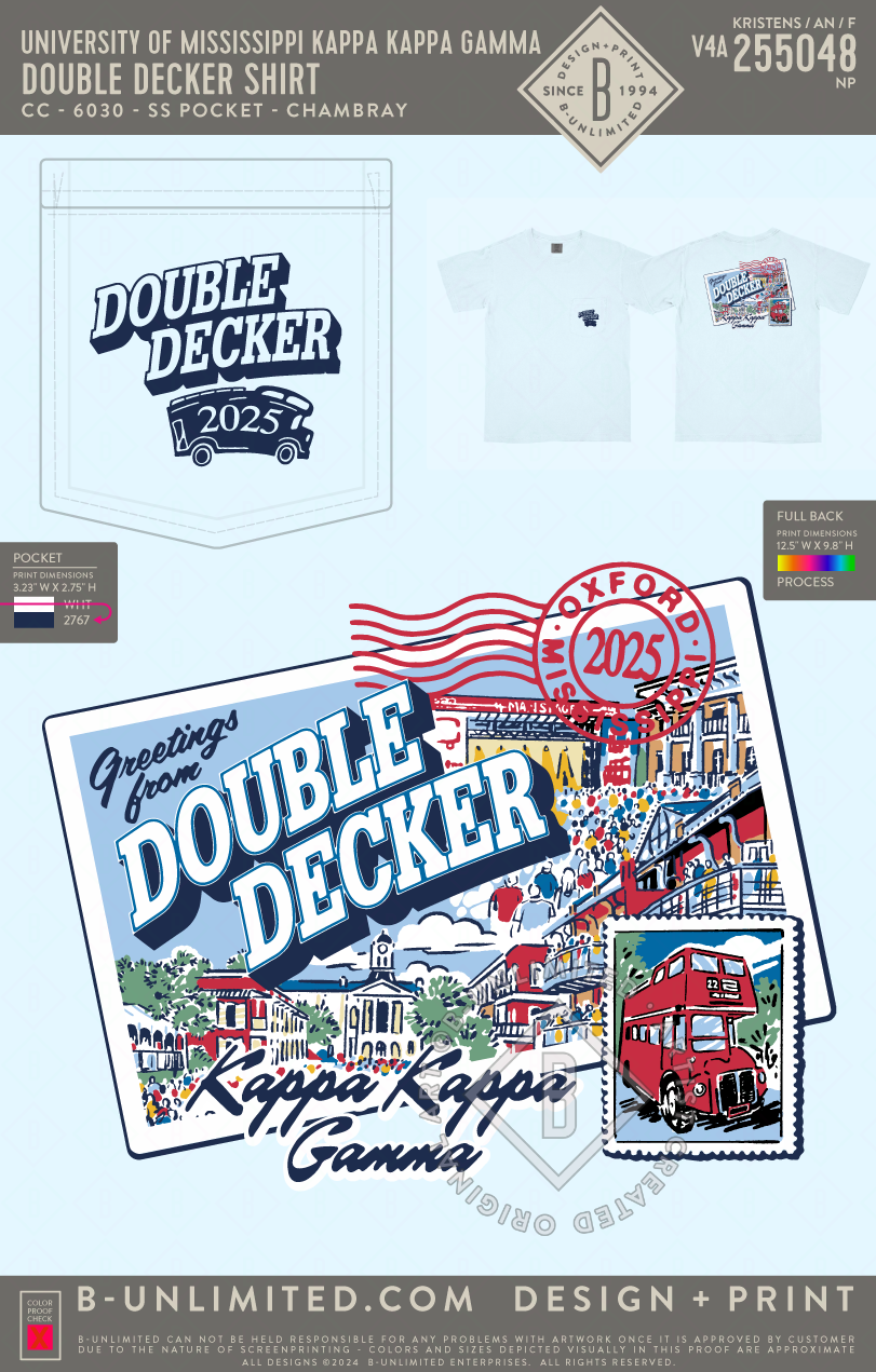 University of Mississippi Kappa Kappa Gamma - Double Decker Shirt - CC - 6030 - SS Pocket - Chambray