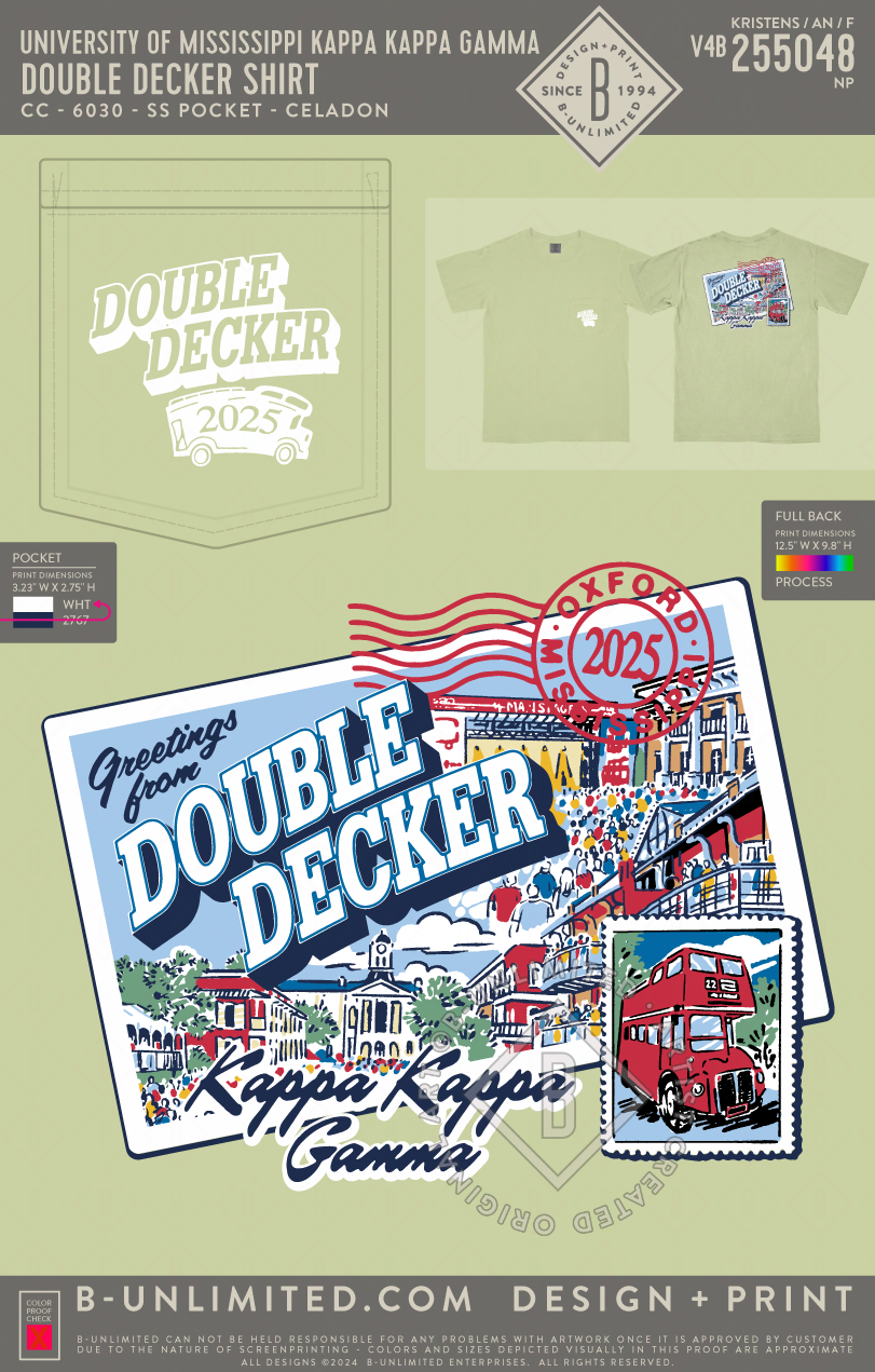 University of Mississippi Kappa Kappa Gamma - Double Decker Shirt - CC - 6030 - SS Pocket - Celadon