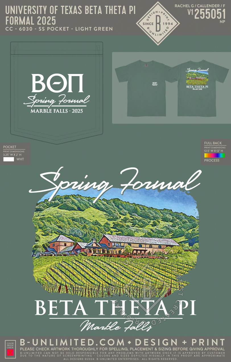 University of Texas Beta Theta Pi - Formal 2025 - CC - 6030 - SS Pocket - Light Green