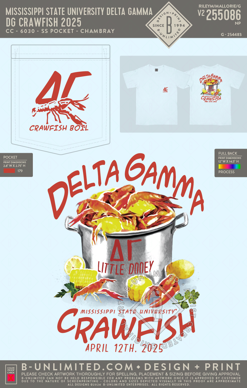 Mississippi State University Delta Gamma - DG Crawfish 2025 - CC - 6030 - SS Pocket - Chambray