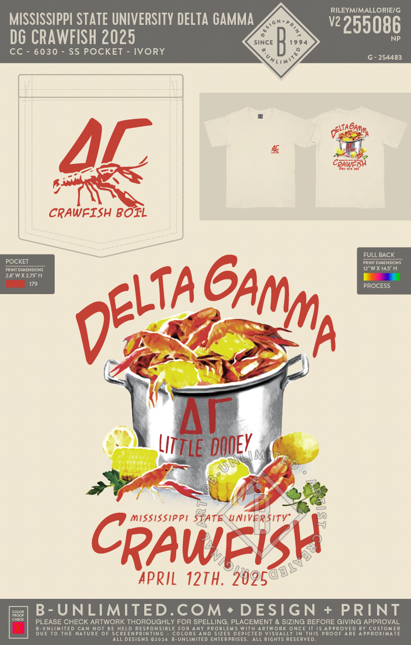 Mississippi State University Delta Gamma - DG Crawfish 2025 - CC - 6030 - SS Pocket - Ivory