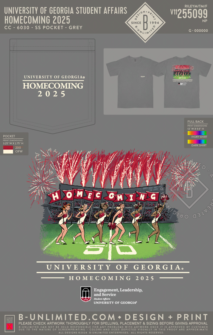 University of Georgia Student Affairs - Homecoming 2025 - CC - 6030 - SS Pocket - Grey