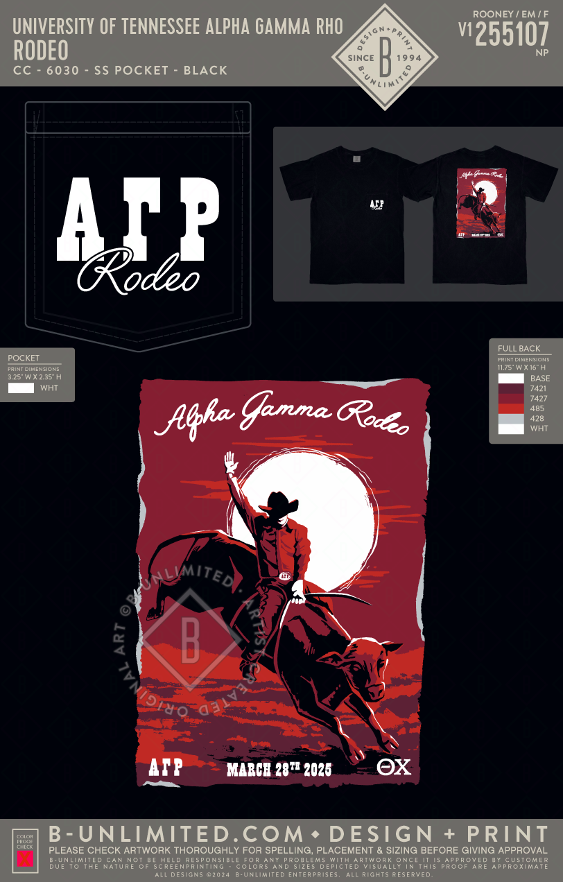 University of Tennessee Alpha Gamma Rho - Rodeo - CC - 6030 - SS Pocket - Black