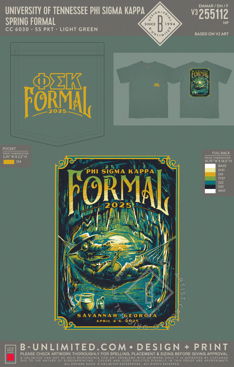 University of Tennessee Phi Sigma Kappa - Spring Formal - CC - 6030 - SS Pocket - Light Green