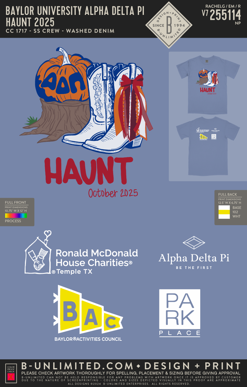 Baylor University Alpha Delta Pi - Haunt 2025 - CC - 1717 - SS Crew - Washed Denim