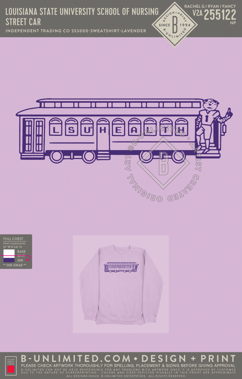 Louisiana State University School of Nursing - Street Car - Independent Trading Co - SS3000 - Sweatshirt - Lavender
