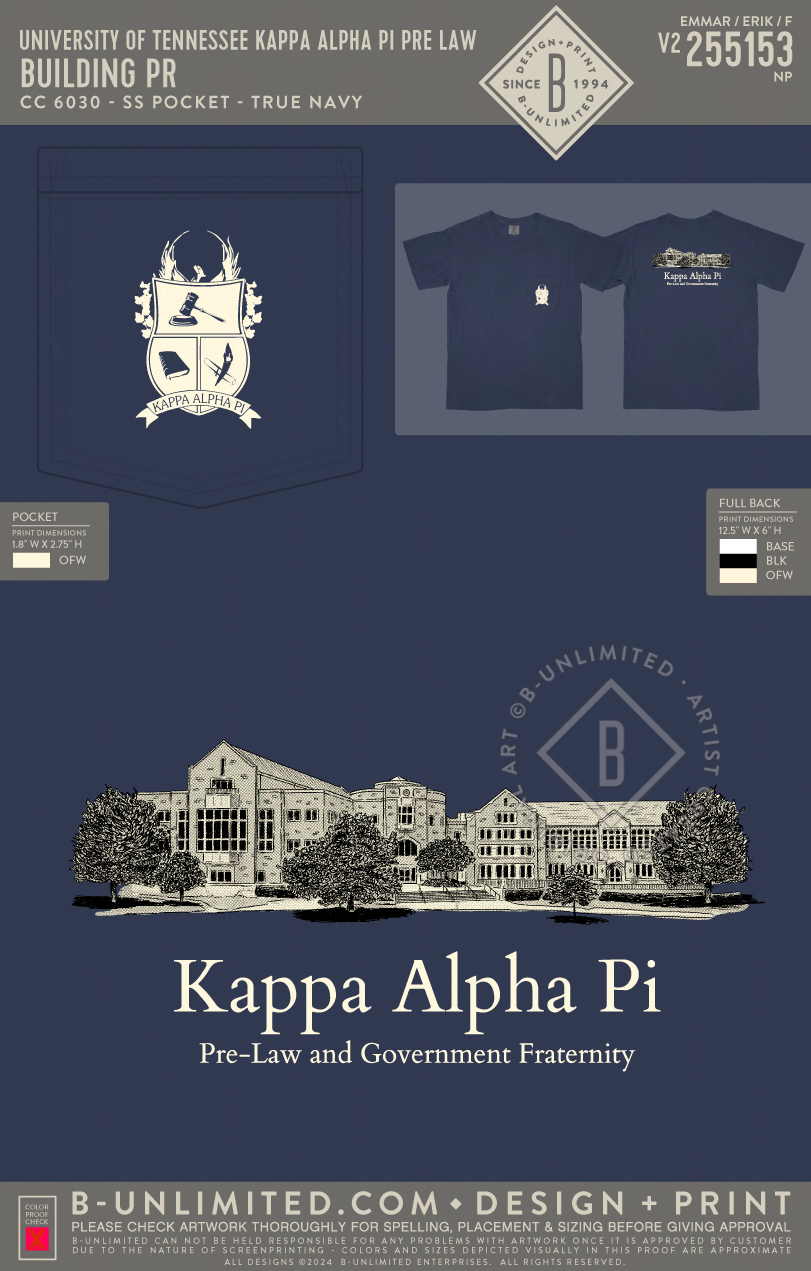 University of Tennessee Kappa Alpha Pi Pre Law - Building PR - CC - 6030 - SS Pocket - True Navy