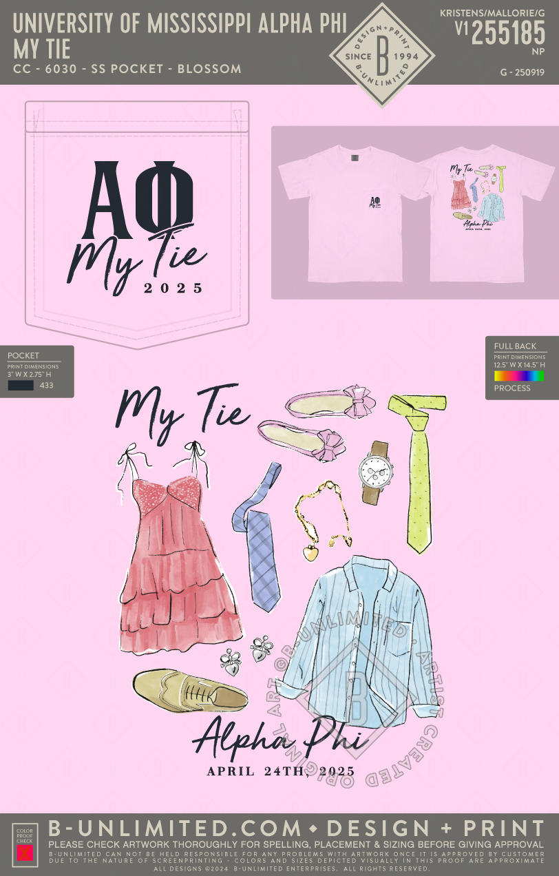 University of Mississippi Alpha Phi - My Tie - CC - 6030 - SS Pocket - Blossom