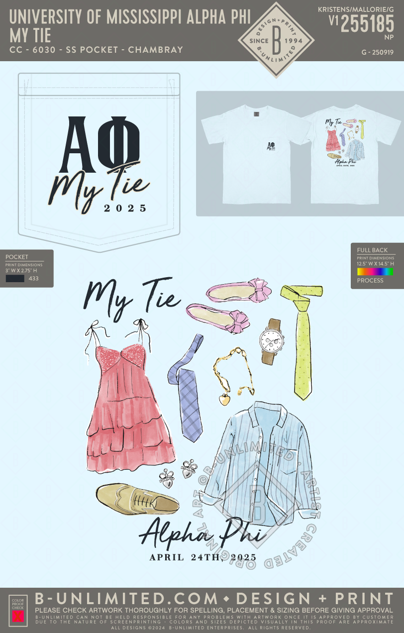 University of Mississippi Alpha Phi - My Tie - CC - 6030 - SS Pocket - Chambray