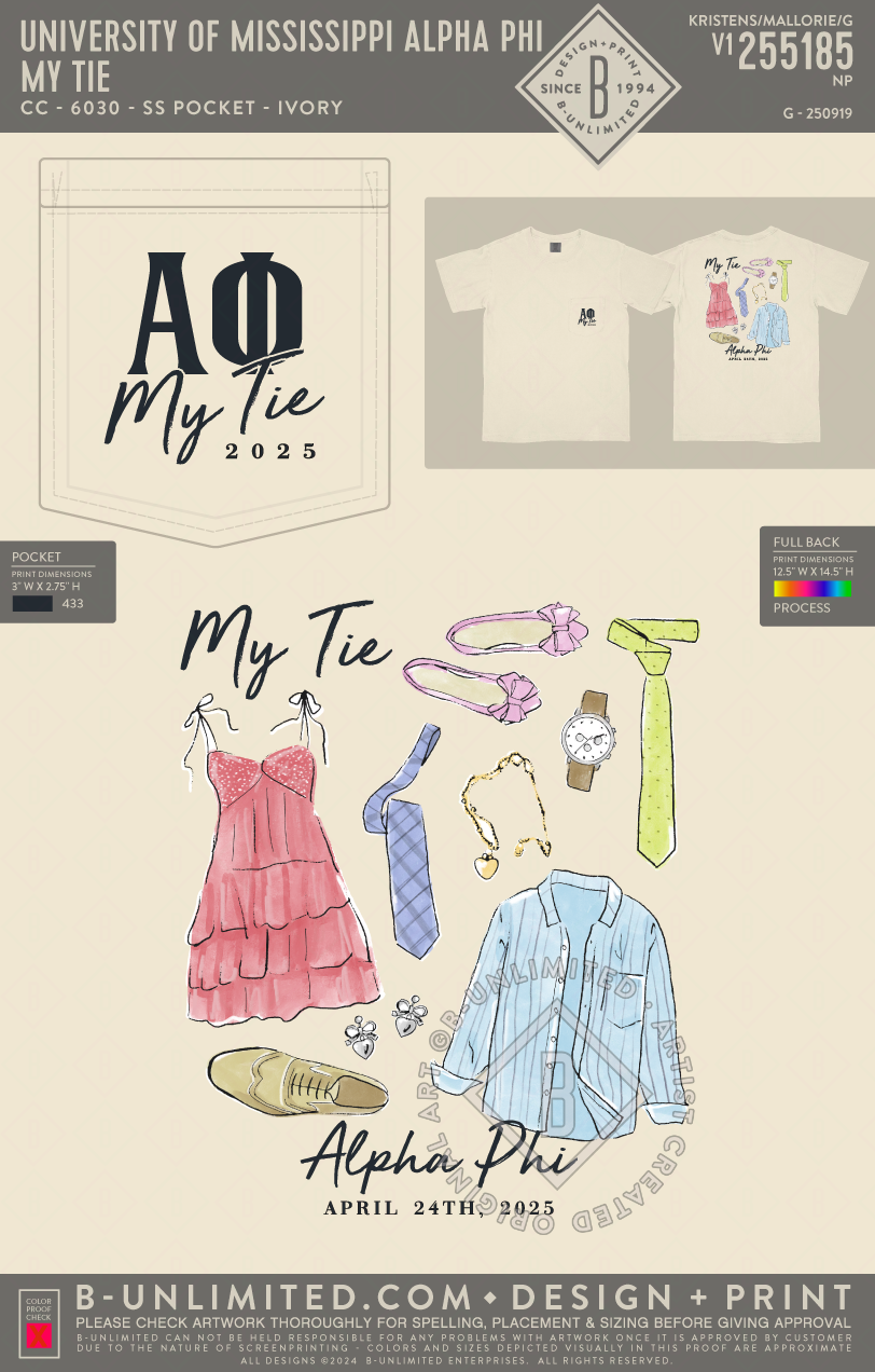 University of Mississippi Alpha Phi - My Tie - CC - 6030 - SS Pocket - Ivory