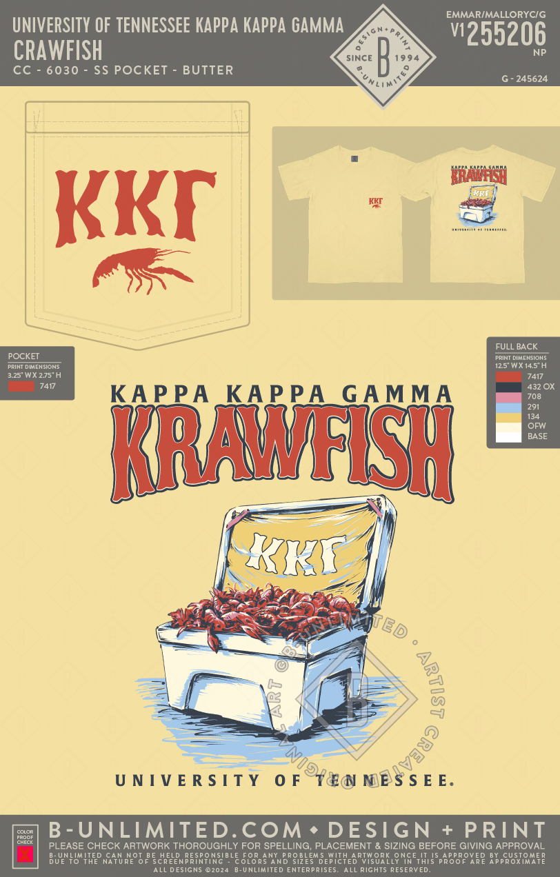 University of Tennessee Kappa Kappa Gamma - Crawfish - CC - 6030 - SS Pocket - Butter
