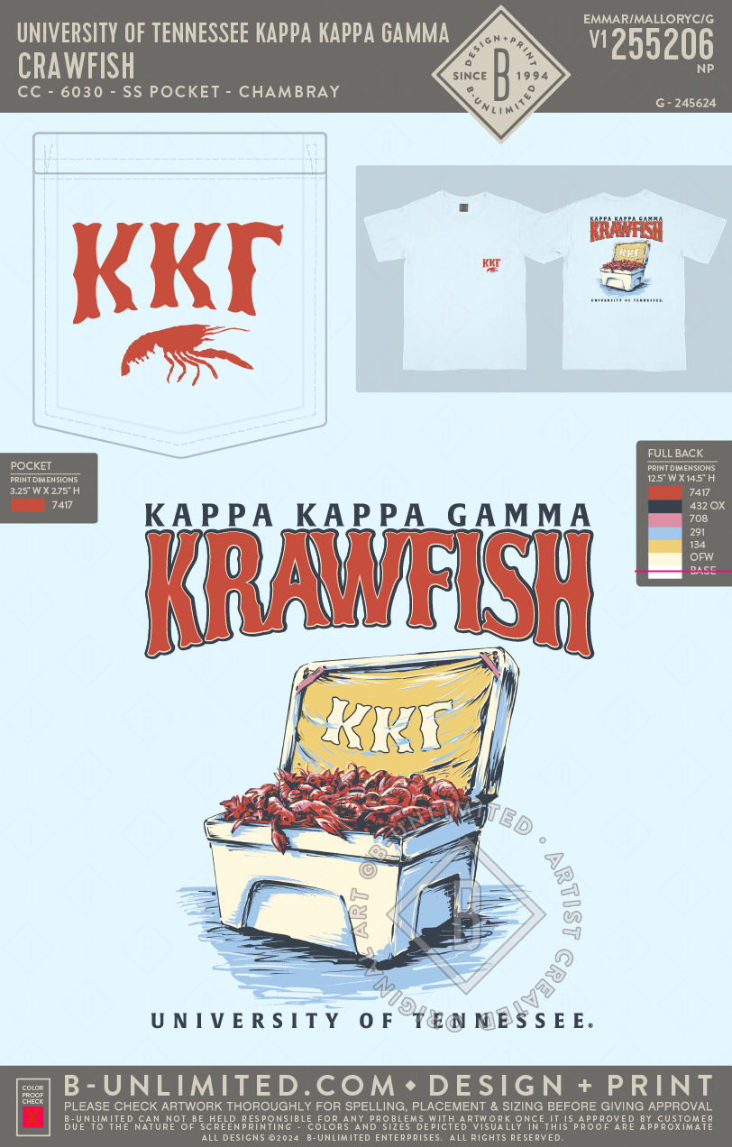 University of Tennessee Kappa Kappa Gamma - Crawfish - CC - 6030 - SS Pocket - Chambray