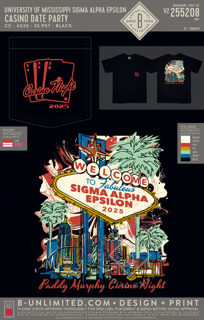 University of Mississippi Sigma Alpha Epsilon - Casino Date Party - CC - 6030 - SS Pocket - Black