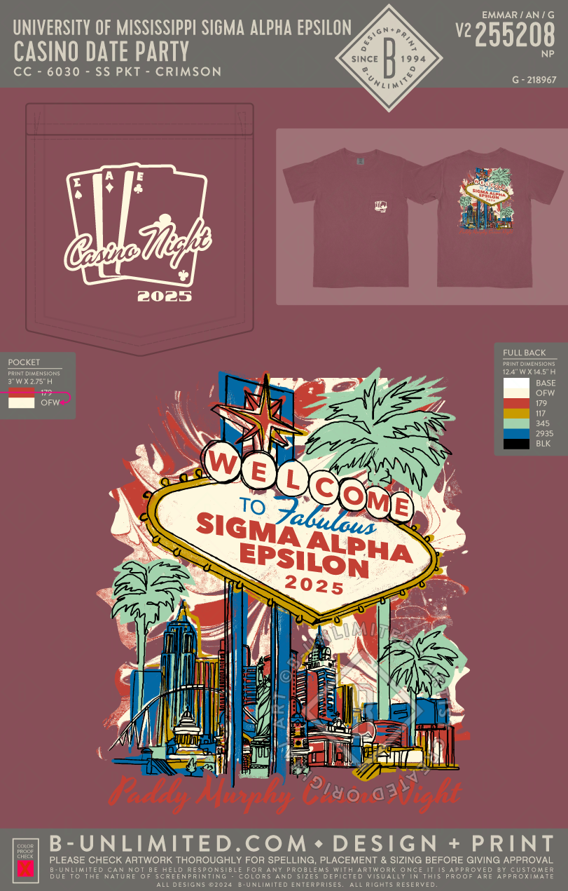 University of Mississippi Sigma Alpha Epsilon - Casino Date Party - CC - 6030 - SS Pocket - Crimson