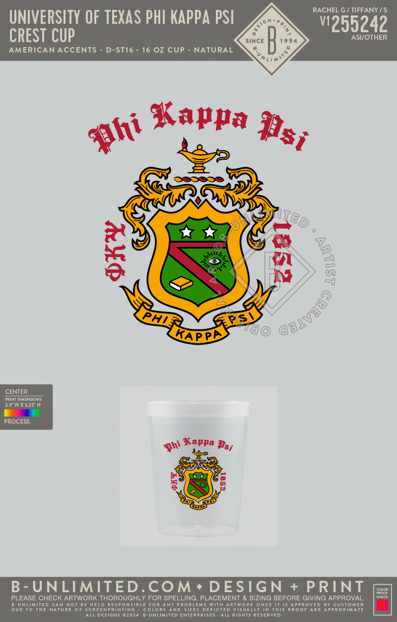 University of Texas Phi Kappa Psi - Crest Cup - American Accents - D-ST16 - 16 oz Cup - Natural