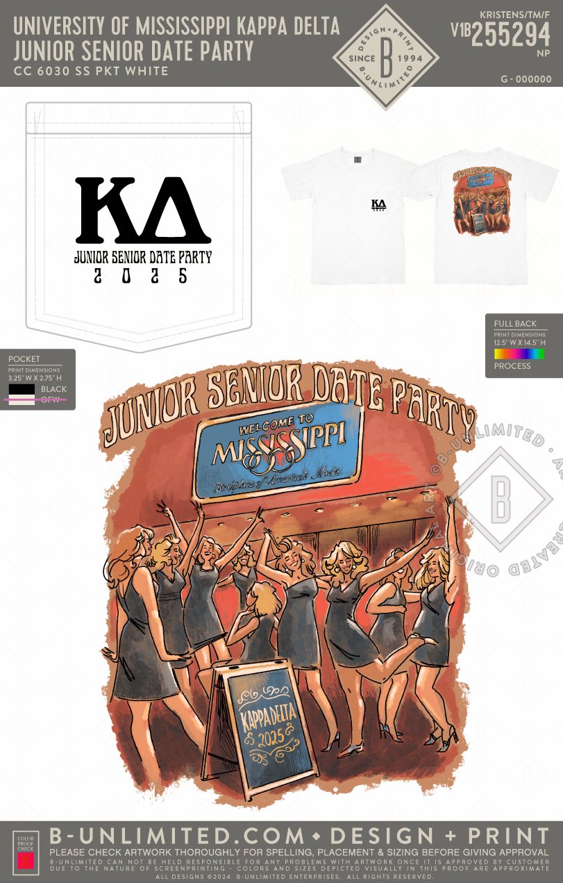 University of Mississippi Kappa Delta - Junior Senior Date Party - CC - 6030 - SS Pocket - White