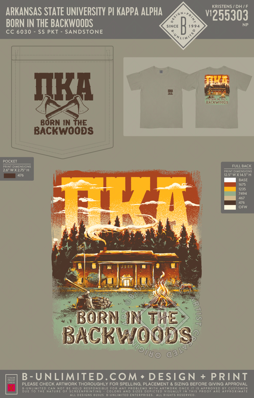 Arkansas State University Pi Kappa Alpha - Born in the Backwoods - CC - 6030 - SS Pocket - Sandstone