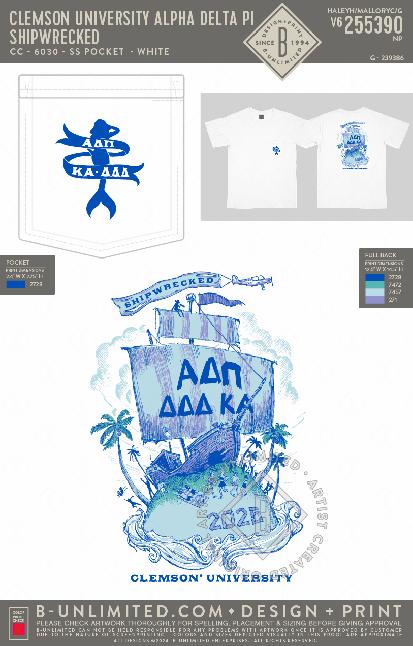Clemson University Alpha Delta Pi - Shipwrecked - CC - 6030 - SS Pocket - White