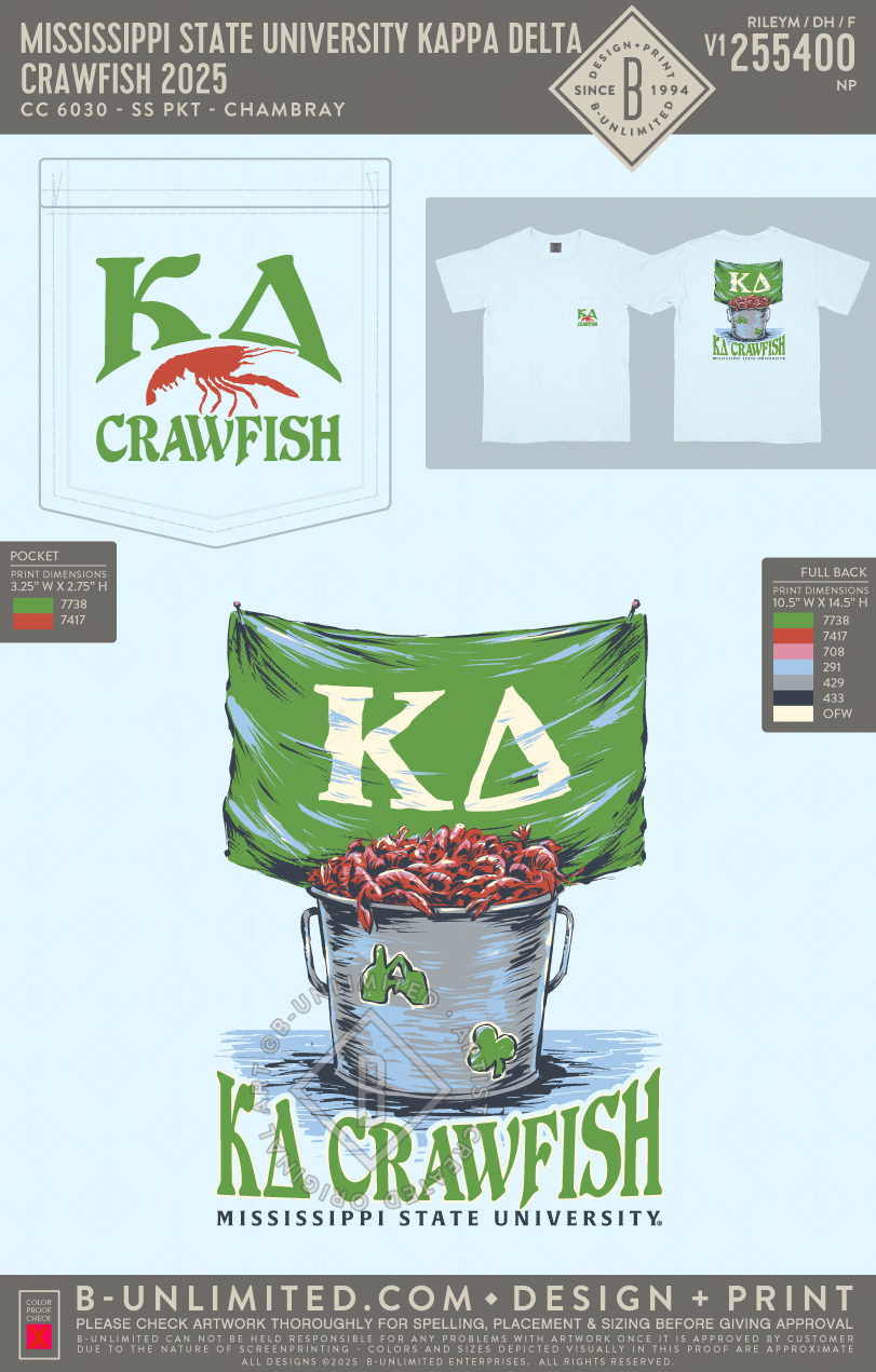 Mississippi State University Kappa Delta - Crawfish 2025 - CC - 6030 - SS Pocket - Chambray