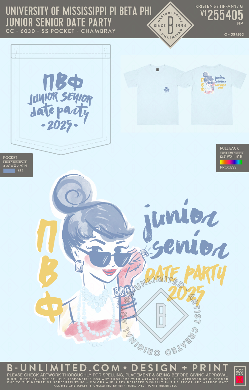 University of Mississippi Pi Beta Phi - Junior Senior Date Party - CC - 6030 - SS Pocket - Chambray