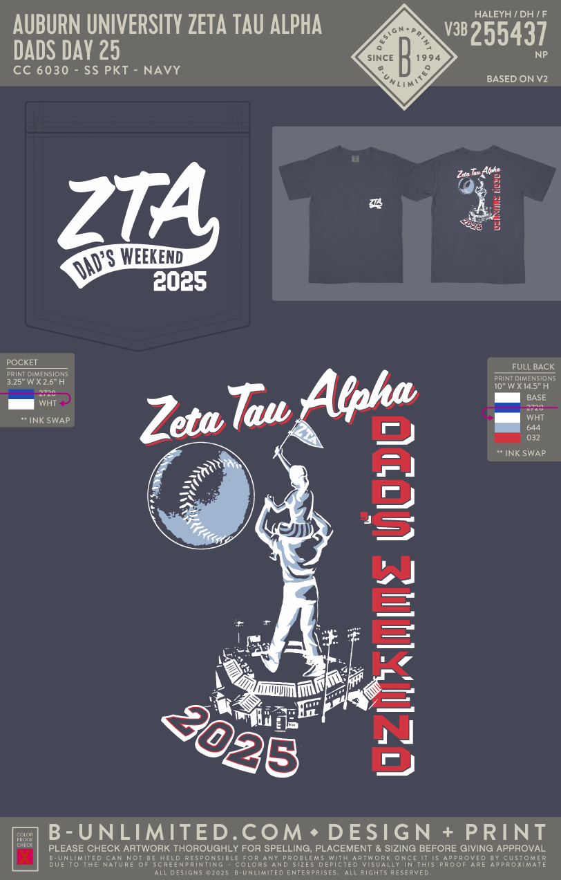 Auburn University Zeta Tau Alpha - Dads Day 25 - CC - 6030 - SS Pocket - True Navy