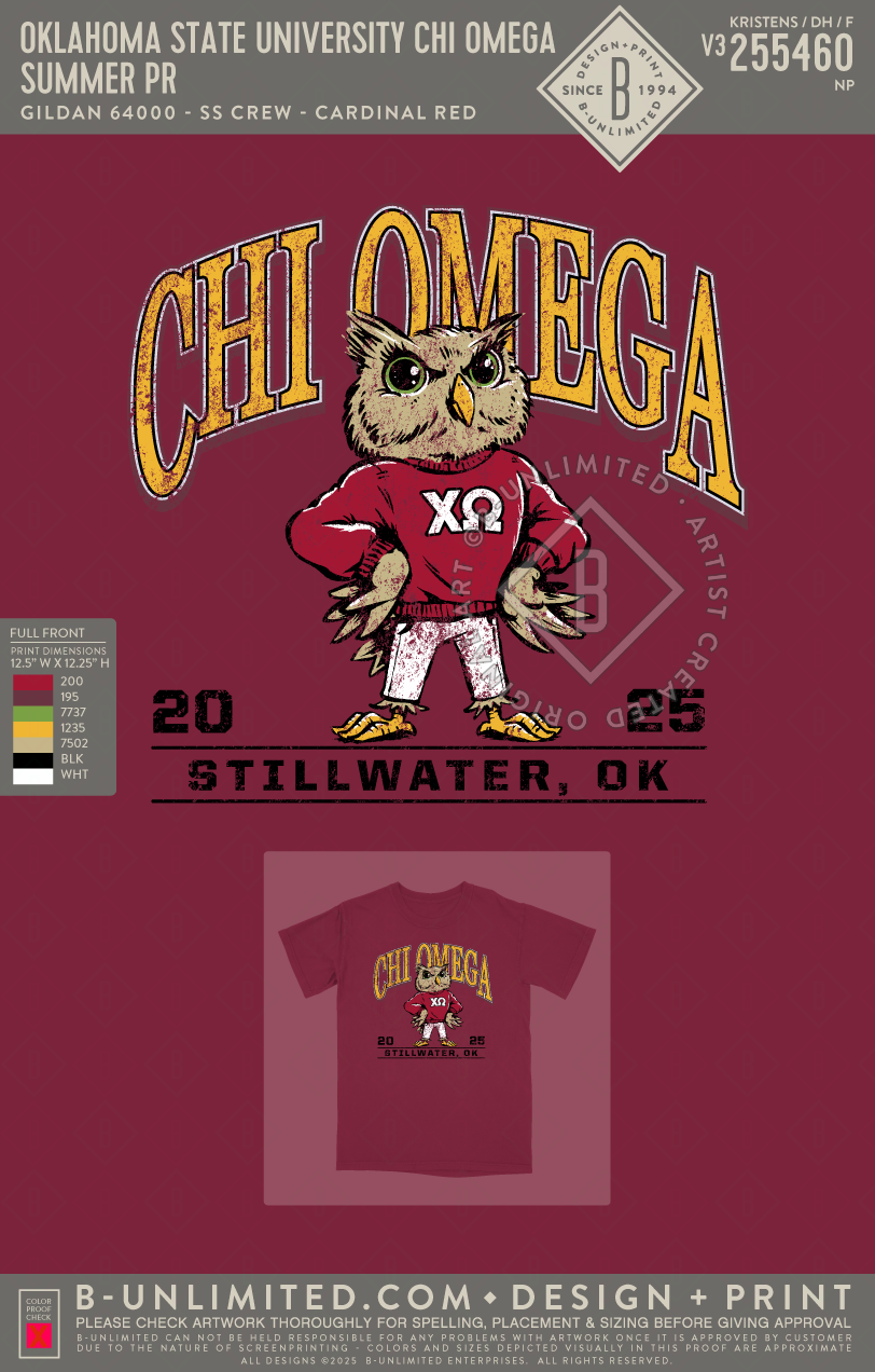 Oklahoma State University Chi Omega - summer pr - Gildan - 64000 - SS Crew - Cardinal Red