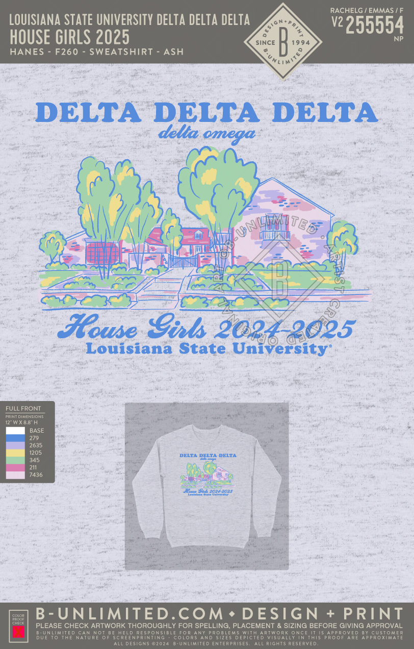 Louisiana State University Delta Delta Delta - House Girls 2025 (House Girls Only) - Hanes - F260 - Sweatshirt - Ash