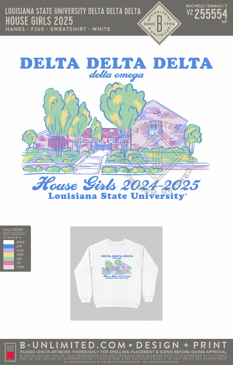 Louisiana State University Delta Delta Delta - House Girls 2025 (House Girls Only) - Hanes - F260 - Sweatshirt - White