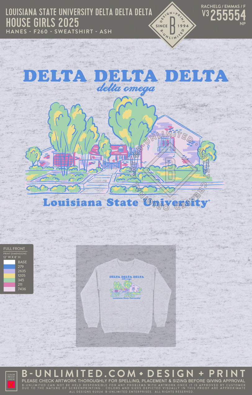 Louisiana State University Delta Delta Delta - House Girls 2025 - Hanes - F260 - Sweatshirt - Ash