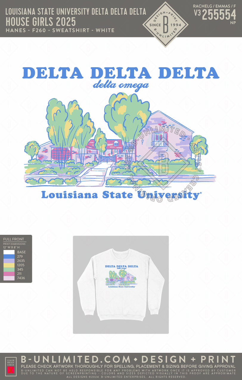 Louisiana State University Delta Delta Delta - House Girls 2025 - Hanes - F260 - Sweatshirt - White