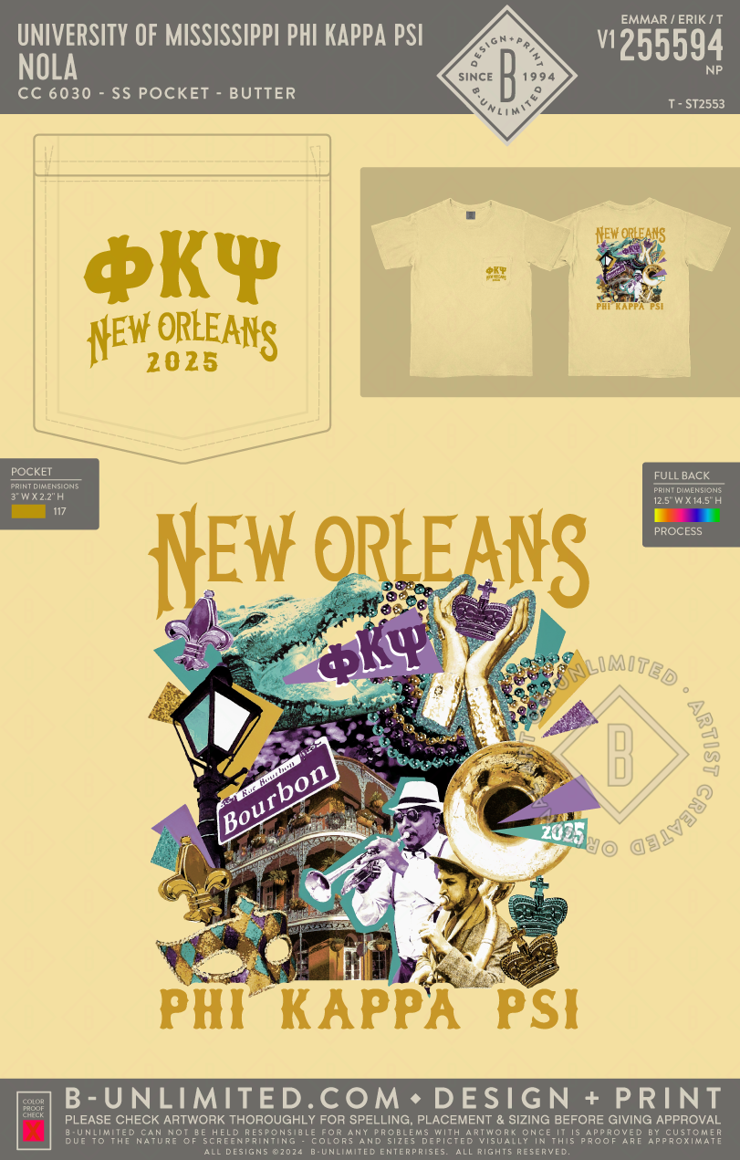 University of Mississippi Phi Kappa Psi - NOLA - CC - 6030 - SS Pocket - Butter