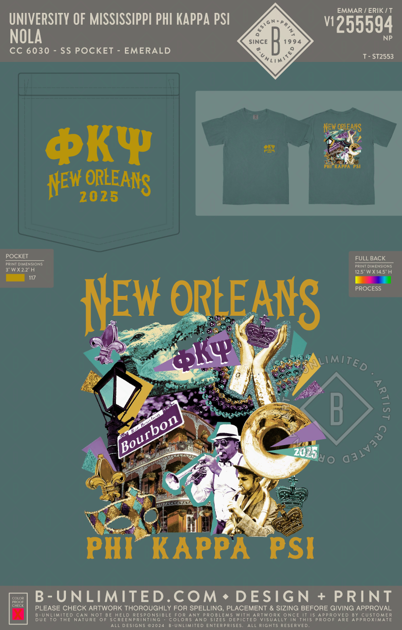 University of Mississippi Phi Kappa Psi - NOLA - CC - 6030 - SS Pocket - Emerald