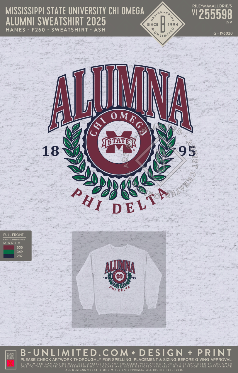 Mississippi State University Chi Omega - Alumni Sweatshirt 2025 - Hanes - F260 - Sweatshirt - Ash