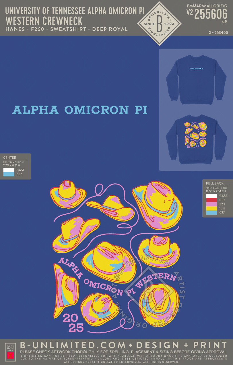 University of Tennessee Alpha Omicron Pi - Western Crewneck - Hanes - F260 - Sweatshirt - Deep Royal