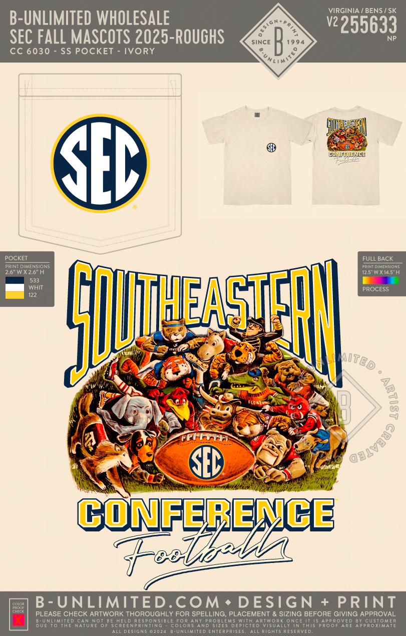 B-Unlimited Wholesale - SEC Fall Mascots 2025 - CC - 6030 - SS Pocket - Ivory