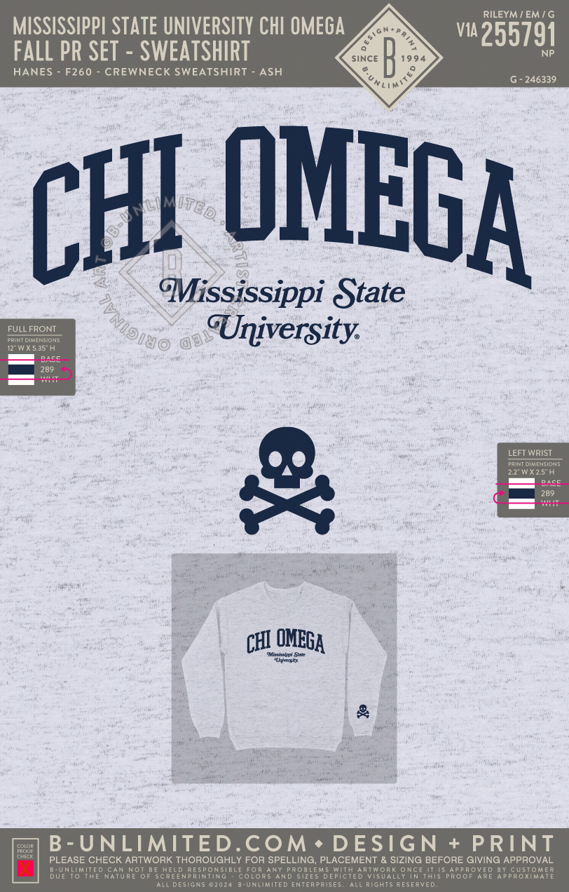Mississippi State University Chi Omega - Fall PR Set - Sweatshirt - Hanes - F260 - Sweatshirt - Ash