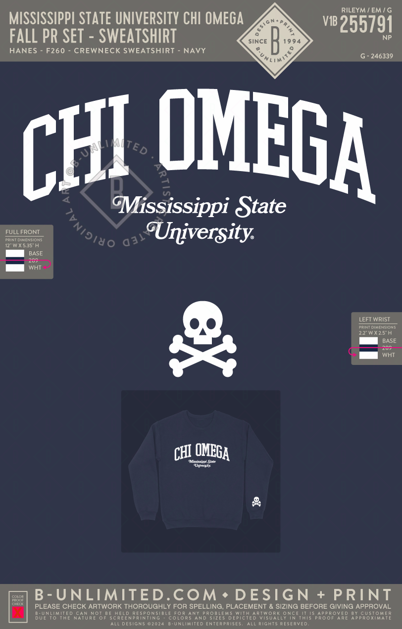 Mississippi State University Chi Omega - Fall PR Set - Sweatshirt - Hanes - F260 - Sweatshirt - Navy