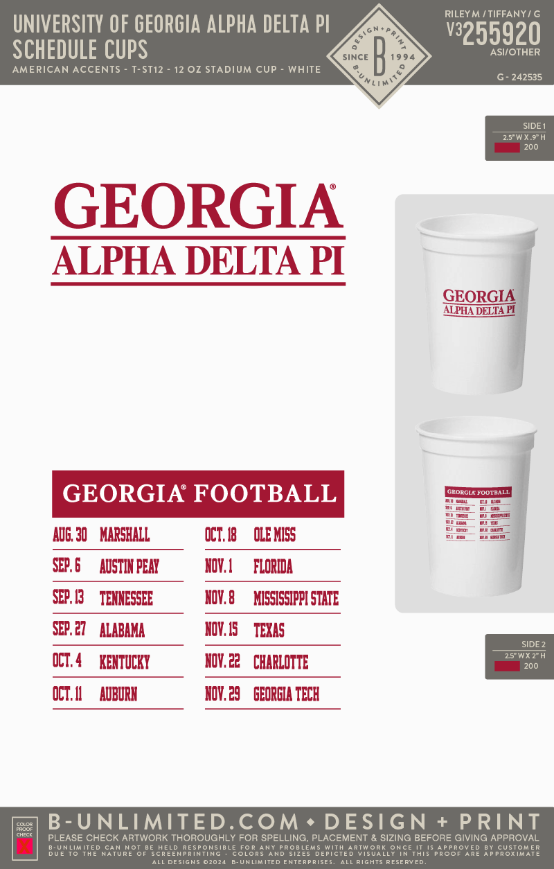 UGA ADPI - Schedule Cups - American Accents - T-ST12 - 12oz Cup - White