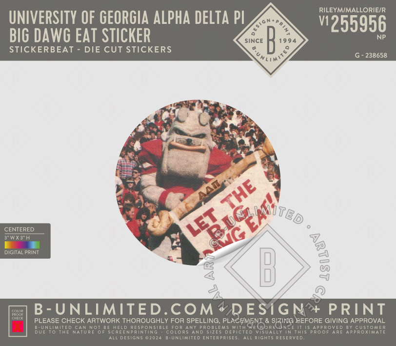 UGA ADPI - BIG DAWG EAT Sticker - Sticker Beat - 3x3 Circle Sticker - White