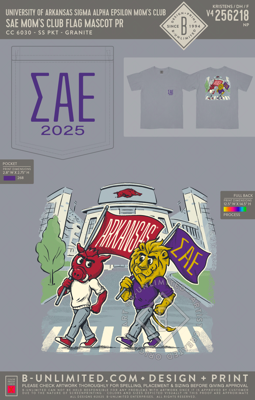 University of Arkansas Sigma Alpha Epsilon Mom's Club - SAE Mom's Club Flag Mascot PR - CC - 6030 - SS Pocket - Granite