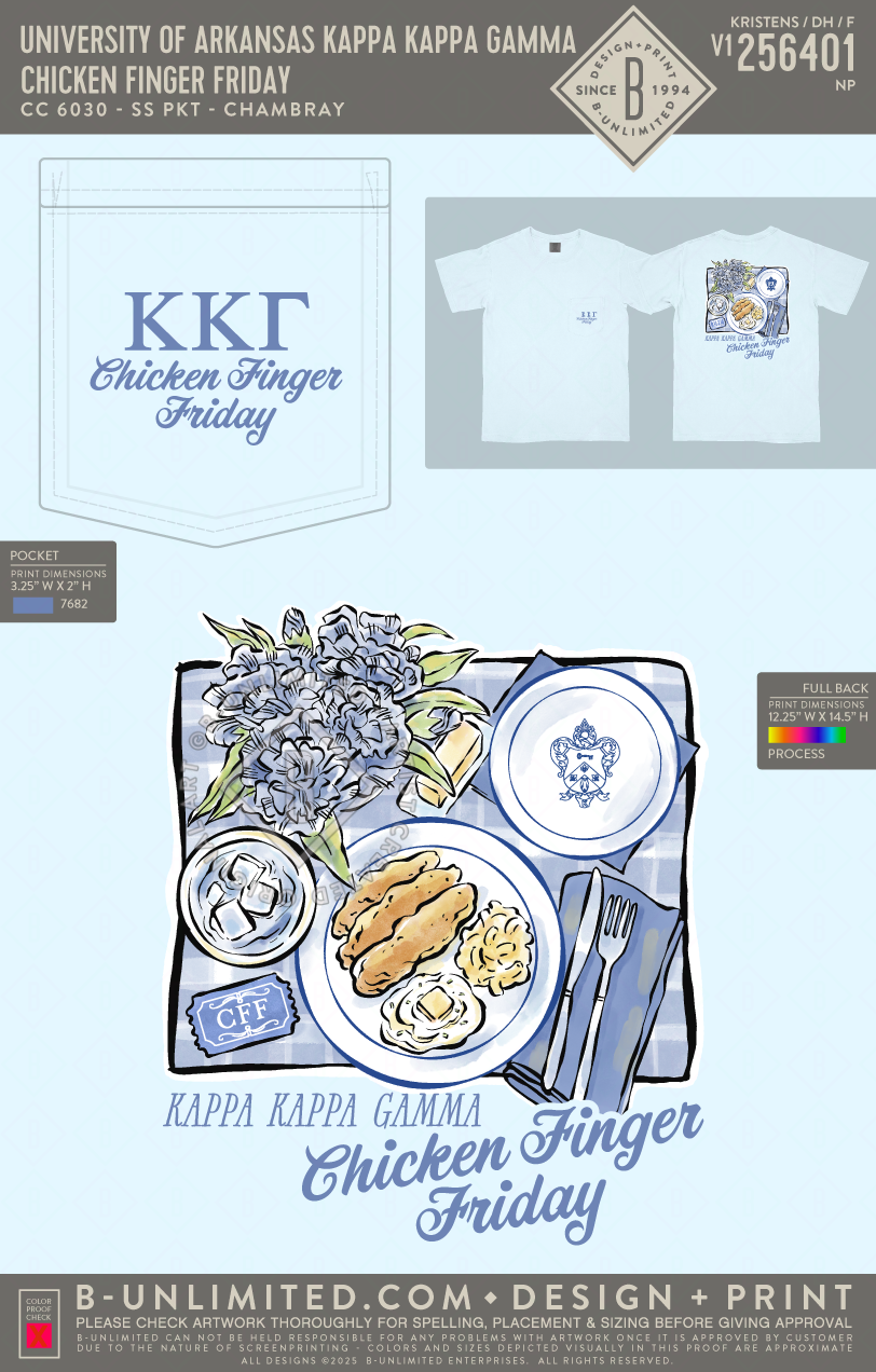 University of Arkansas Kappa Kappa Gamma - Chicken Finger Friday - CC - 6030 - SS Pocket - Chambray