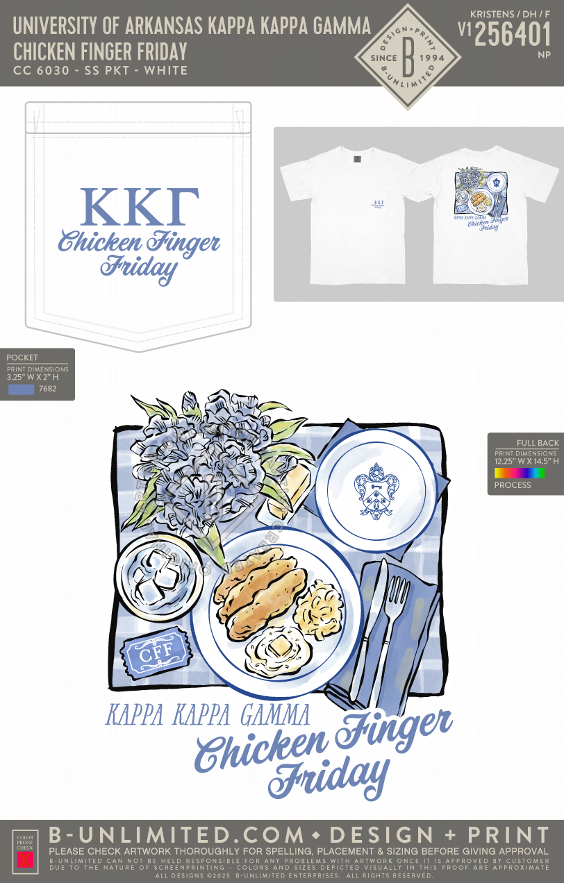 University of Arkansas Kappa Kappa Gamma - Chicken Finger Friday - CC - 6030 - SS Pocket - White