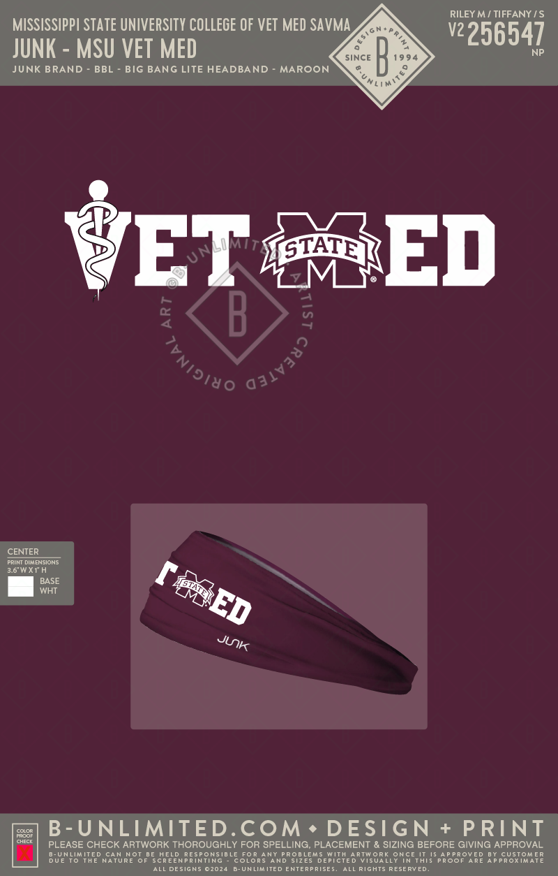 Mississippi State University College of Vet Med SAVMA - Junk - MSU Vet Med - JUNK Brand - BBL - Big Bang Lite Headband - Maroon