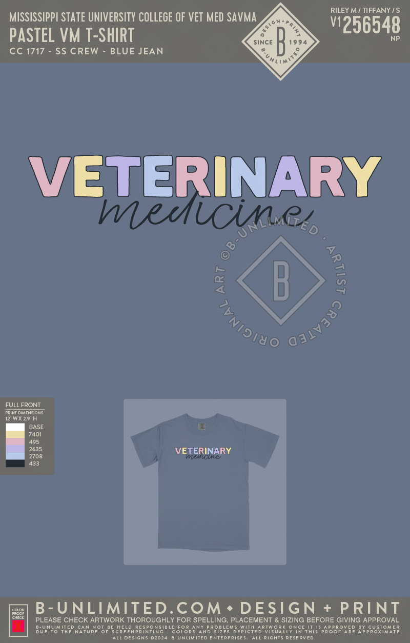 Mississippi State University College of Vet Med SAVMA - Pastel VM T-Shirt - CC - 1717 - SS Crew - Blue Jean